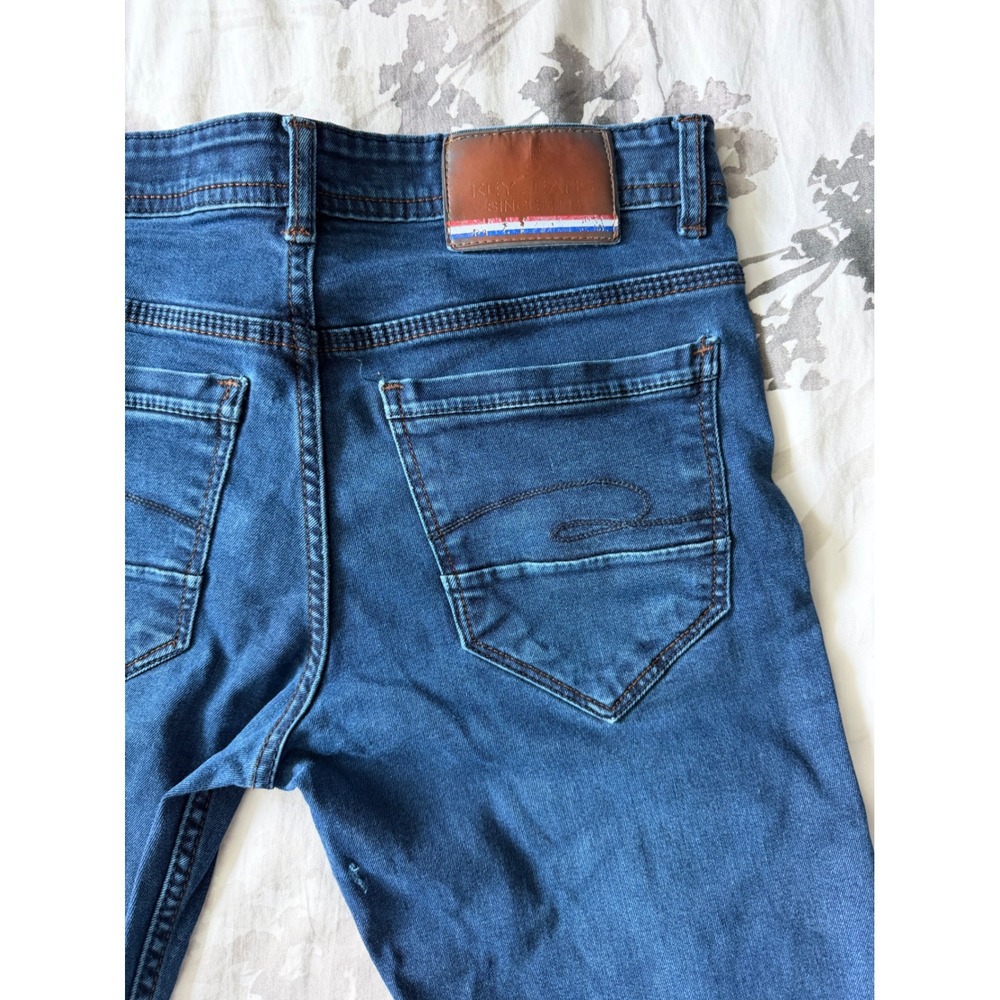 Key Denim & Co Mens Slim Fit Blue Jeans Dark Wash Five Pocket Faded Designer